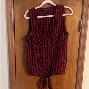 Plaid Sleeveless Top - Red and Black